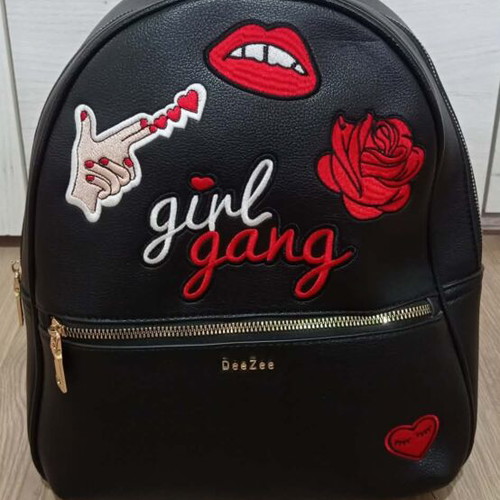 DeeZee women's backpack used, black with patches