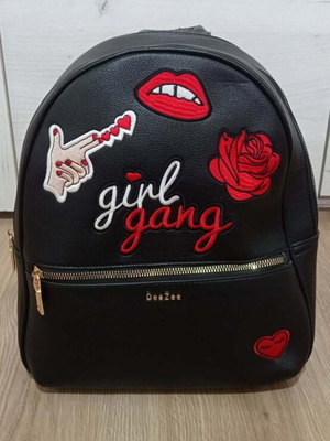DeeZee women's backpack used, black with patches