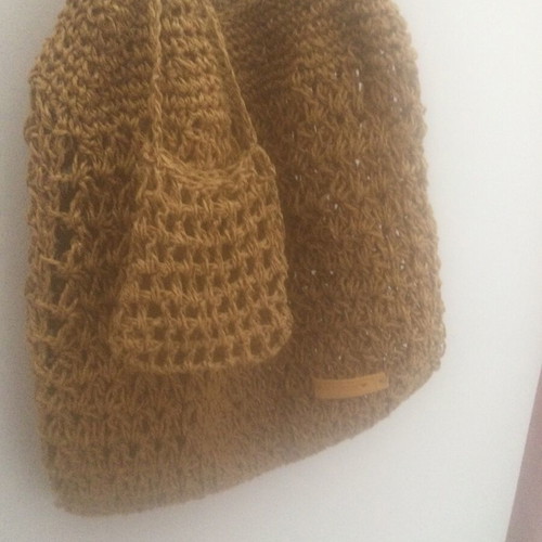 Knitted bag handmade with natural color yarn made to order