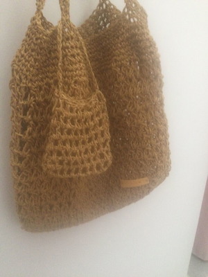 Knitted bag handmade with natural color yarn made to order