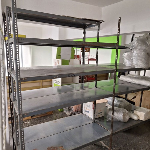 Dexion shelves used, 1.20m x 40cm and 2m x 90cm, 27 shelves total