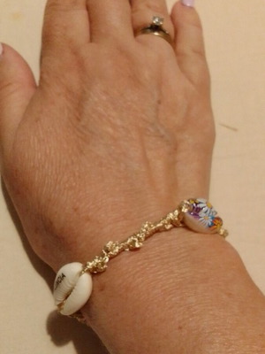 Macrame bracelet new with painted shells, colorful
