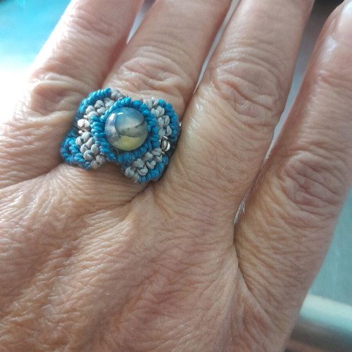 Macrame ring made to order, blue