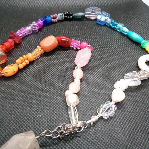 Necklace with colorful beads and moss agate semiprecious stone