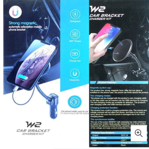 Car phone holder with magnet, USB and micro USB charging cable new