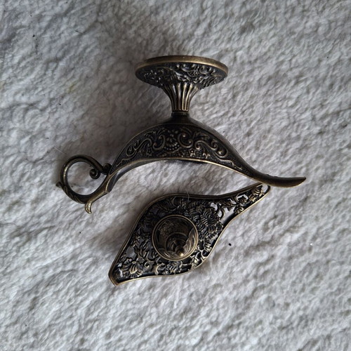 Aladdin's Magic Lamp carved bronze trinket box and incense burner