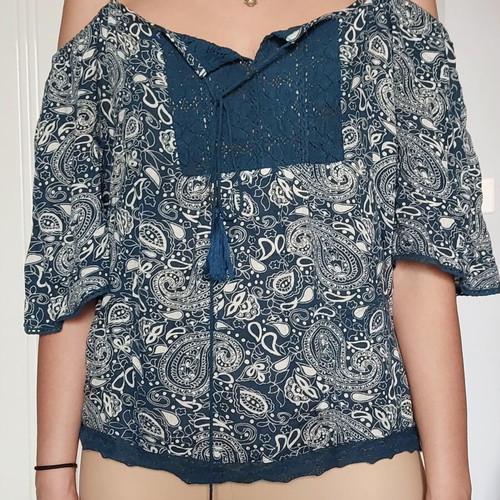 Boho top A.L.E. like new, black and blue with paisley