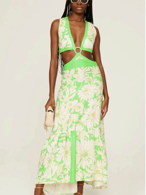 Sandro Ludmila Cutout Dress new, XS, green and white daisy print