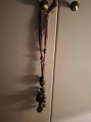 Long necklace like new, brown wooden with honey beads and tassel
