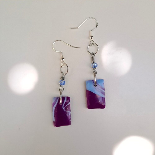 Square Earrings Purple-Blue New Handmade Hypoallergenic Recycled