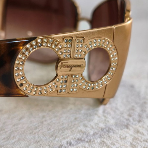 Salvatore Ferragamo sunglasses used, tortoise shell with rhinestones