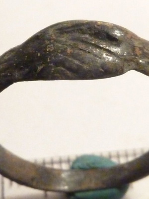 Antique soldier love bronze ring two clasped hands used