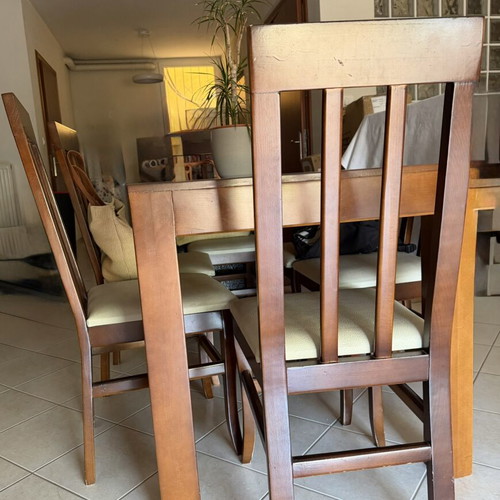 Wenge solid wood dining table with 6 chairs, light seat