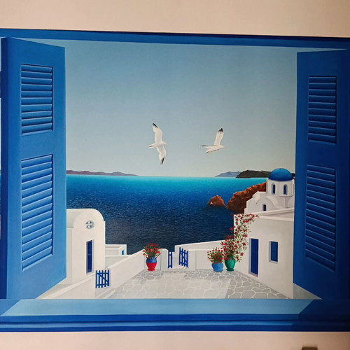 Santorini seascape canvas painting by Giorgos Sidiropoulos