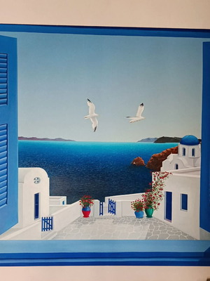Santorini seascape canvas painting by Giorgos Sidiropoulos