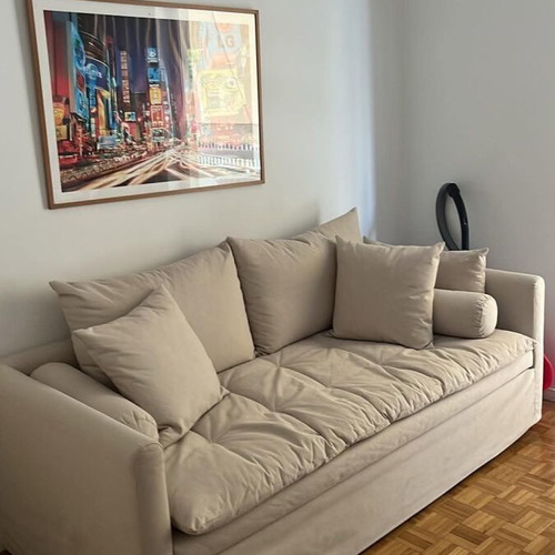 Sofa three-seater like new, beige with freshly washed fabrics