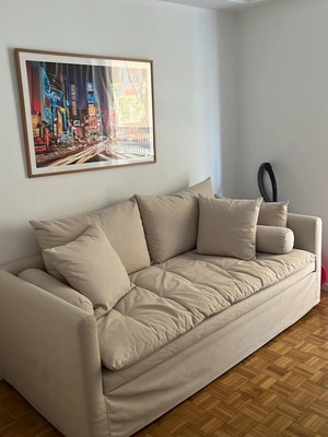 Sofa three-seater like new, beige with freshly washed fabrics