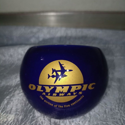 Olympic Airways collectible ashtray, deep blue glass