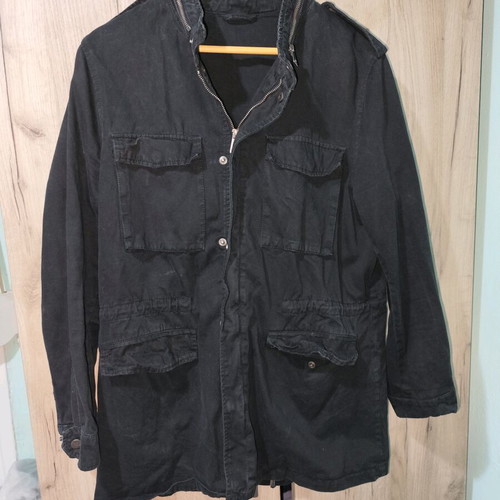Jean jacket black Large used with pockets and zipper