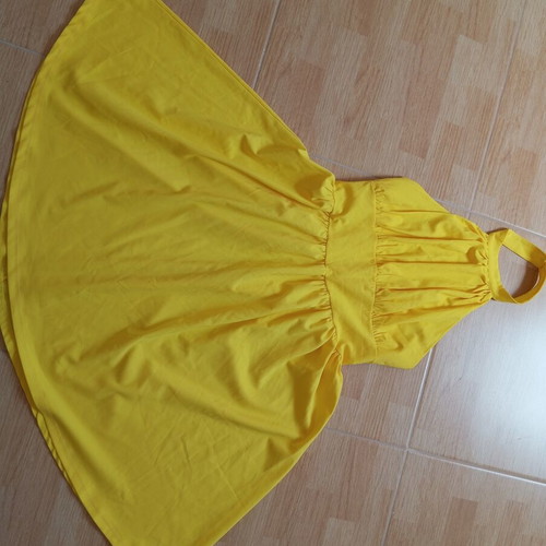 Yellow summer mini dress halter neck like new, size L fits M