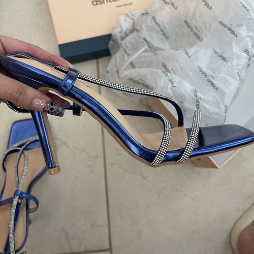 Blue sandal heels with gems, size 38