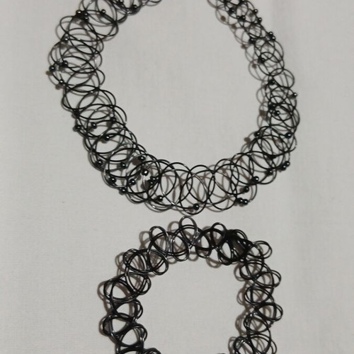 90s Retro Choker Necklace and Bracelet Set, Black, Like New