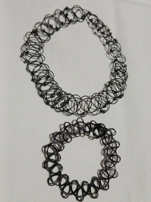 Σετ 90s ρετρό κολιέ και βραχιόλι choker, μαύρο, σαν καινούργιο