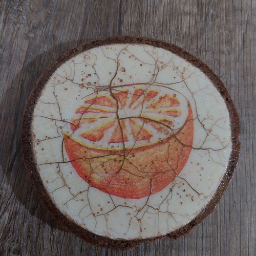 Decorative Tree Trunk Slices with Oranges Handmade