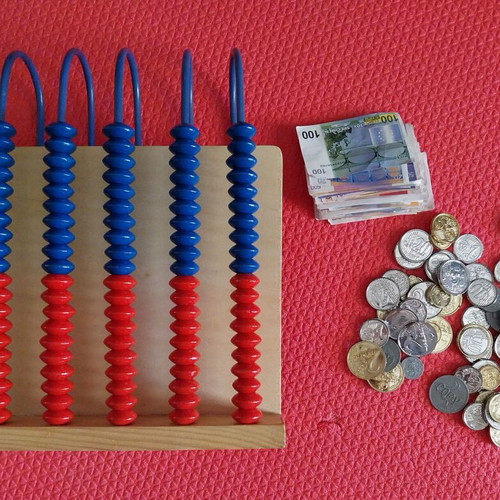 Luna abacus and used learning coins