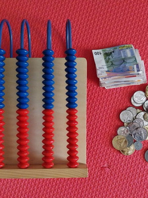 Luna abacus and used learning coins