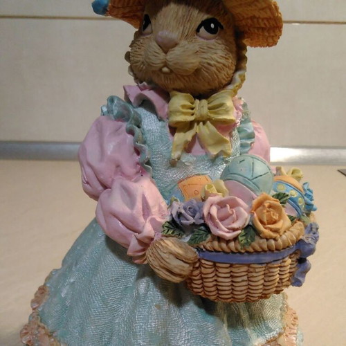 Ceramic Easter Bunny with Basket 1996, used decorative figurine