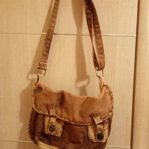Reeplay women's crossbody bag like new, leather and thick fabric, brown
