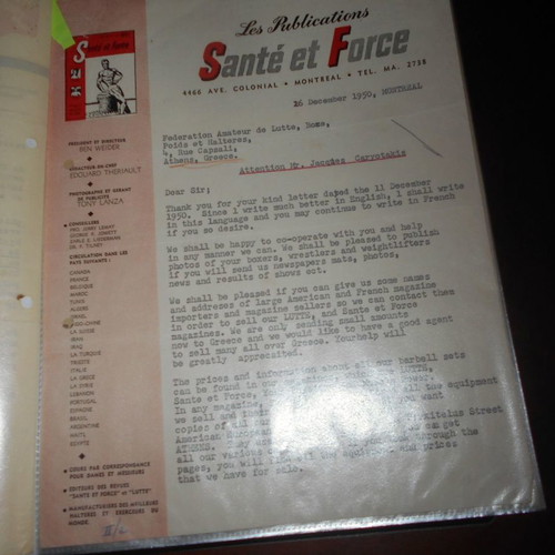 Hellenic Wrestling and Weightlifting Federation used correspondence 1930-1940