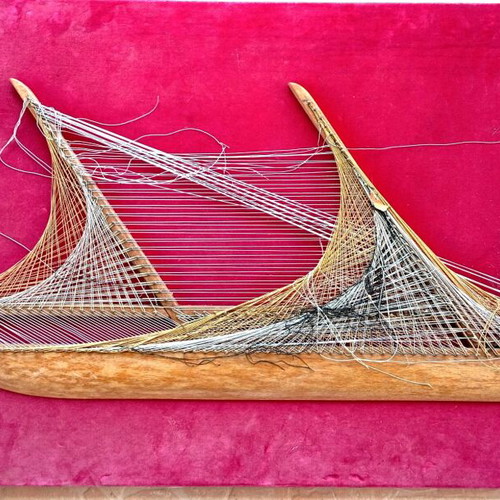 Handmade vintage ship embroidery with threads
