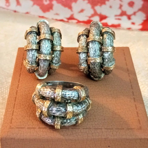 Zolotas silver-gold set 950 24k used, hammered