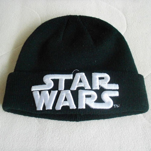 Children's winter soft black hat with white Star Wars letters like new