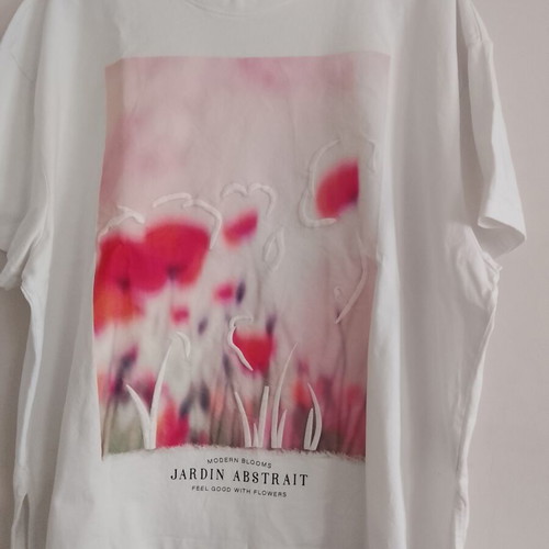 C&A women's short-sleeve T-shirt, white with colorful print, XXL