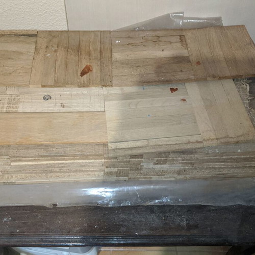Mosaic parquet tiles new, solid oak wood on mesh