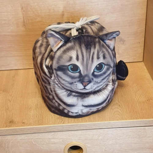 Cosmetic pouch bag cat velvet new, beige and brown