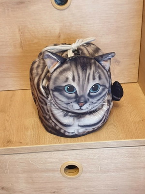 Cosmetic pouch bag cat velvet new, beige and brown