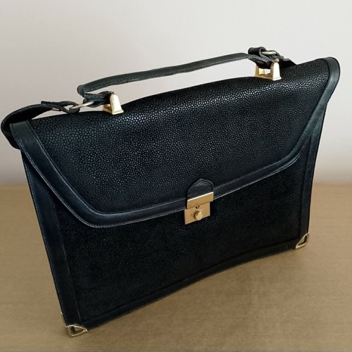Leather Briefcase black with metal details like new