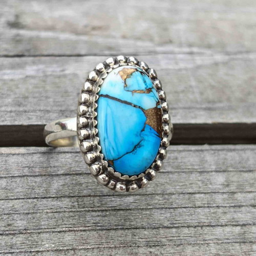 Silver ring with Ice Blue Dahlia Turquoise new
