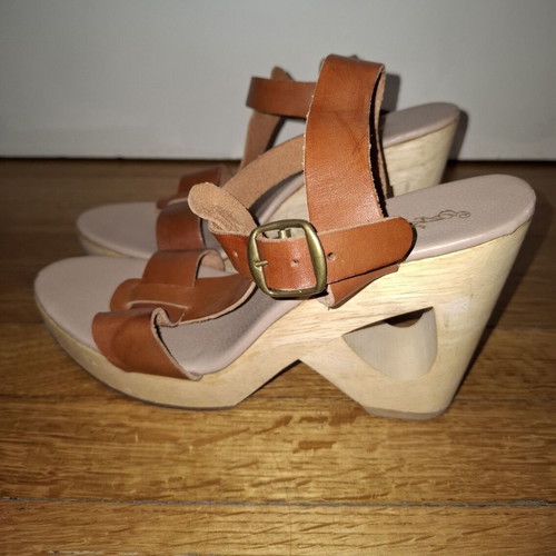 Women's wooden platforms used No 40, brown leather