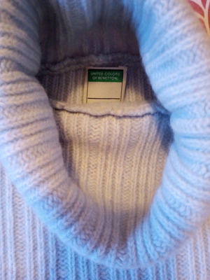 Benetton angora sweater used, pastel blue with turtleneck, size L