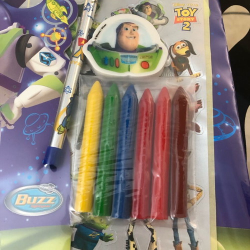 Toy Story 2 Buzz Lightyear set with sketchbook, notebook, crayons, pencil, eraser and stickers new vintage