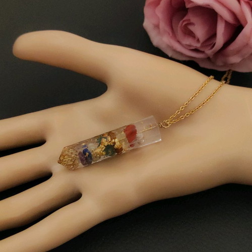 2 in 1 steel necklace with pendulum crystal & chakra