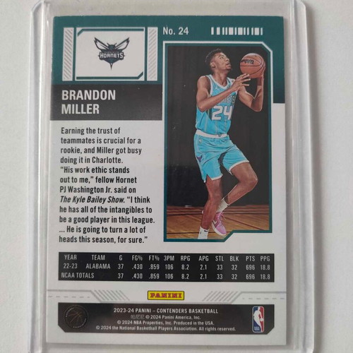 Panini NBA Contenders 2023-24 Brandon Miller Season Ticket Mojo rookie card like new