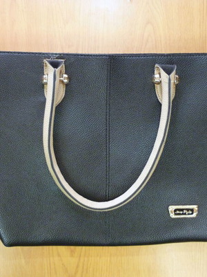 Women's shoulder bag used, black leatherette with beige details