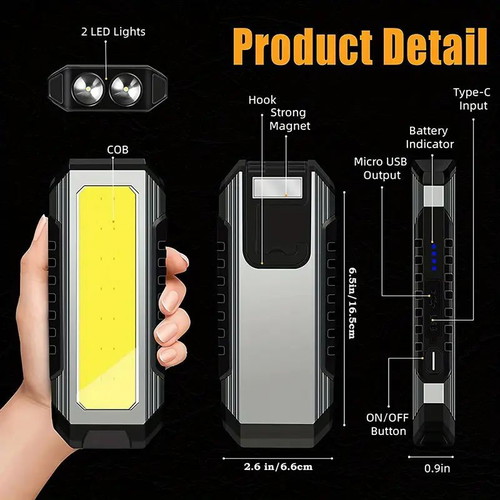 Rechargeable LED Workshop Flashlight with Hook and Magnet new