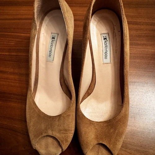 Kalogirou Suede Peep Toe Platforms Like New, Beige, Size 36